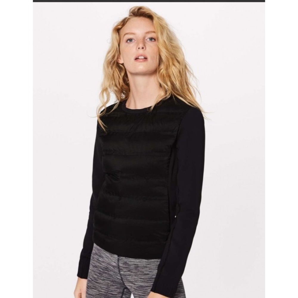 Lululemon Down & Around Crew Black Insulated Pullover W4AGBS Size 6 Athleisure - Picture 1 of 11